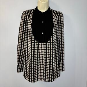 Tory Burch Silk Black Polka Dot Tunic Blouse Tuxedo Front Classic Women's 2